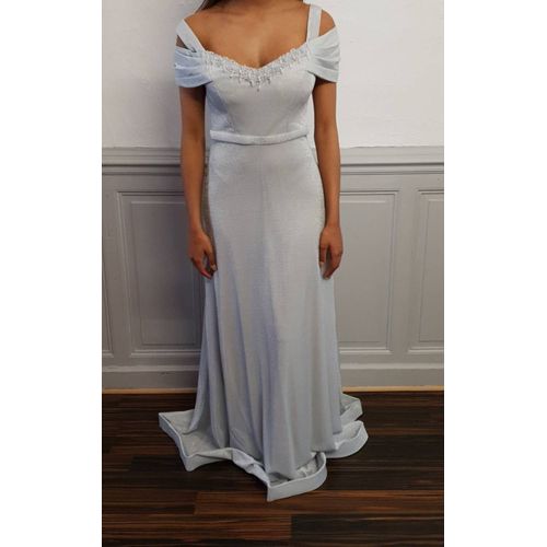 Robe De Soirée Longue Manche Tombante Grise Pailletée Taille 38