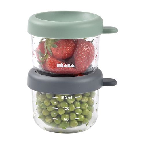 Lot De 2 Pots De Conservation En Verre 150ml Minéral-Vert Sauge - Multicolore