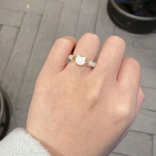 Bague Obsidienne En Pierre De Lune Naturelle Pour Femme,Perles Minimalistes,Fait À La Main,Mignon Chat Noir Et Blanc,Accessoires De Ix,Bijoux