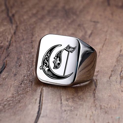 Vnox- 18mm Rétro Initiales Chevalière Pour Hommes,Bande De Doigt Masculin De Timbre Lourd Volumineux,Bijoux De Lettres S En Acier Inoxydable,Cadeau Pour Lui