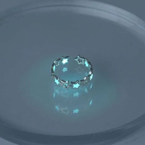 Bague Lumineuse En Forme D'étoile Bleue Pour Femmes Et Hommes,Anneau De Doigt Réglable,Couleur Argent,Brille Dans La Nuit,Bijoux Cadeau D'anniversaire