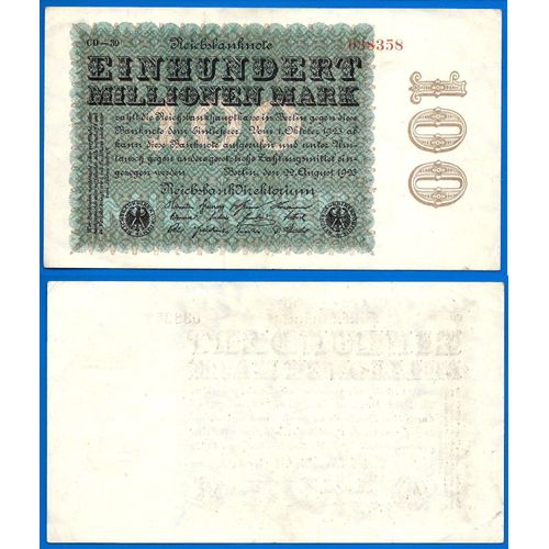 Allemagne 100000000 Mark 1923 100 Millions Marks Reichsbanknote Billet