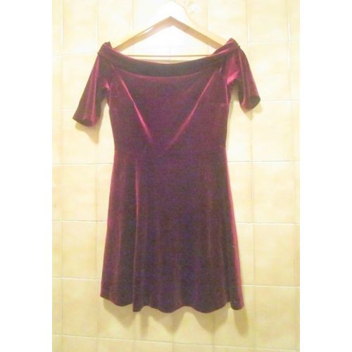 Robe Élégante Rouge Bordeaux Grenat, Velours, Dos Dénudé, Bershka, T. 34