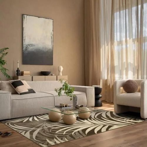 LEAVES - Tapis scandinave moderrne motif feuilles 160x230 taupe