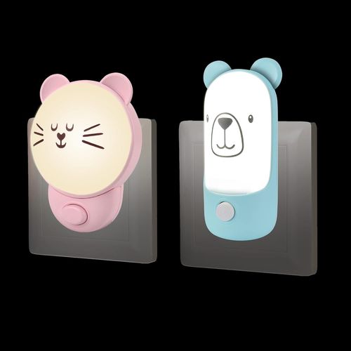 Trahoo-Veilleuse Prise ¿¿Lectrique Led Avec Interrupteur, Lot De 2, Lampe De Nuit Chat Et Ours, Lumiere B¿¿B¿¿ ¿¿ Brancher, D¿¿Coration Chambre Enfant, Cadeau Nouveau N¿¿ Fille