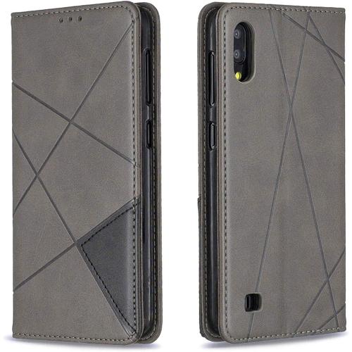 Coque Pour Samsung Galaxy A10 / M10, Housse Portefeuille En Cuir Etui De Protection Avec Slim Tpu Silicone Bumper Magnétique Flip Case, Porte Cartes Avec Fonction Support Cover (Gris)