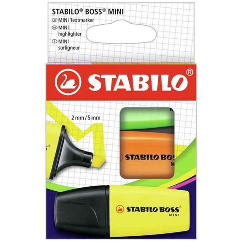 Stabilo Surligneur Boss Mini, Étui En Carton De 3 Jaune, Vert Et Orange