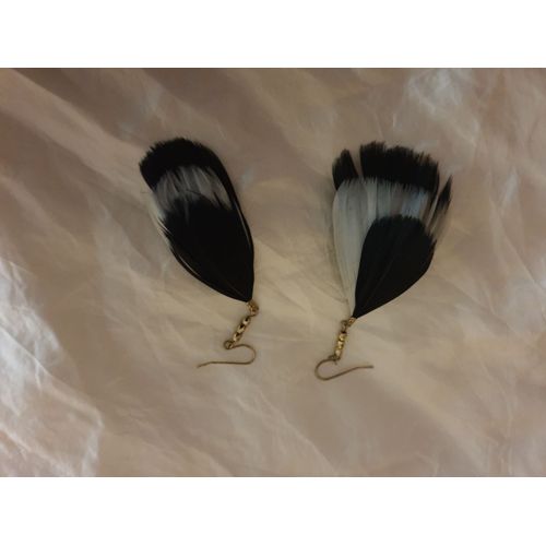 Une Paire De Boucles D'oreilles En Plume Noires Et Blanches