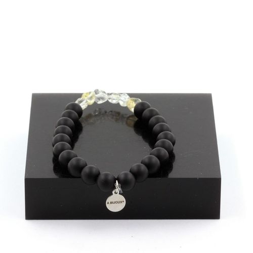 Bracelet Topaze Du Brésil + Perles Onyx Noir Mat 8 Mm. Fabriqué En France.
