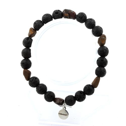 Bracelet Opale Boulder D'australie + Perles Lave 8 Mm. Fabriqué En France.