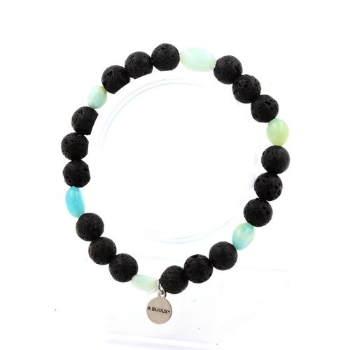 Bracelet Amazonite Du Brésil + Perles Lave 8 Mm. Fabriqué En France.