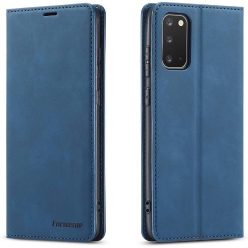 Coque Pour Samsung Galaxy A51, Housse En Cuir Premium Pu Portefeuille Etui, Fentes Pour Cartes Fermoir Magnétique Stand Fonction Flip Coque Pour Samsung Galaxy A51 - Bleu