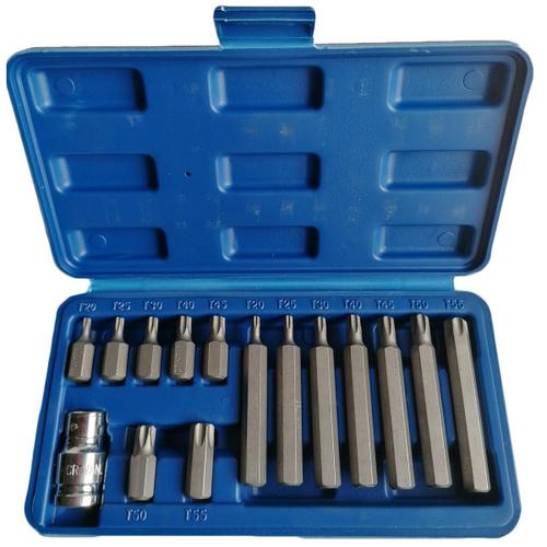 COFFRET de 14 EMBOUTS TORX T20 à T55 COURTS ET LONGS CARRE ADAPTATEUR 1/2