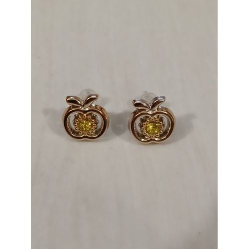 Boucles D'oreilles Pomme Dorée Avec Strass Jaune