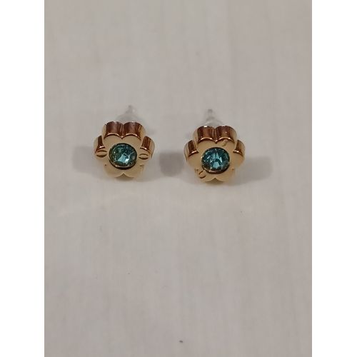 Boucles D'oreilles Doré ,Fleur Avec Strass Vert