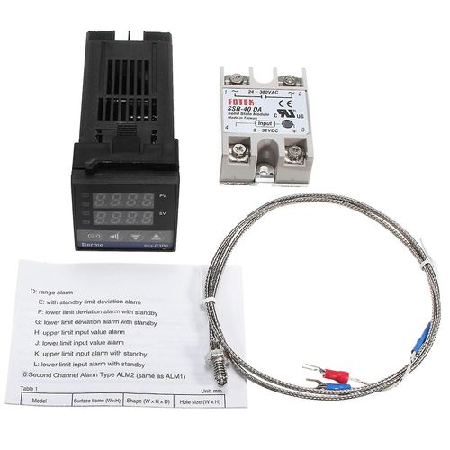 Ensemble de contrôleur de température numérique Lcd Pid Rex-c100 + thermocouple K + Max.40a Ssr