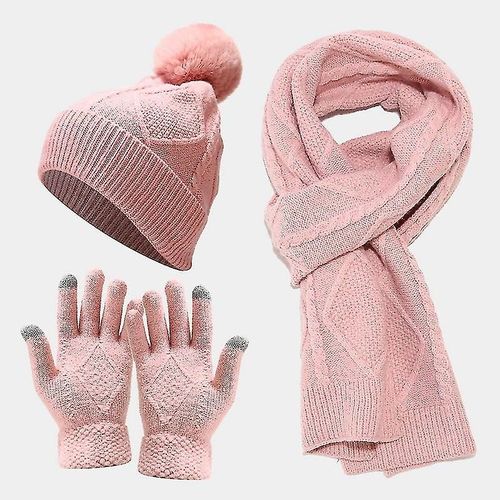 Hiver Chaud Tricoté Bonnet Bonnet Foulard Gant Set Dames Dames Filles 3 En 1 Gants De Chapeau Cou Echarpe Set Costume Épais Vêtements De Plein Air Botao