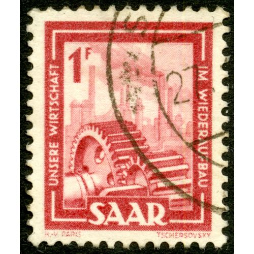 Timbre Oblitéré Saar, Unsere Wirtschaft, Im Wiederaufbau, 1 F