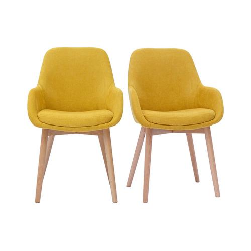 Chaises Scandinaves En Tissu Effet Velours Jaune Moutarde Et Bois Clair Massif (Lot De 2) Holo