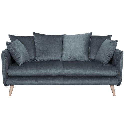 Canapé Scandinave 3 Places En Tissu Velours Bleu Gris Et Bois Clair Olympia