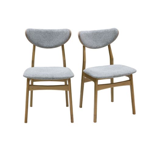 Chaises Scandinaves En Tissu Effet Velours Texturé Gris Chiné Et Bois Clair Chêne Massif (Lot De 2) Maya