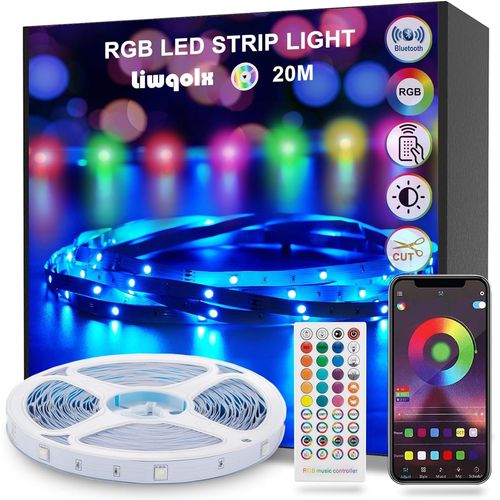 Ruban Led 20m, Rgb Bande Led Bluetooth Smart App Contrôle, Multicolore Ruban Led Avec Télécommande, Changement De Couleur Avec La Musique, Pour Chambre, Fête, Cuisine