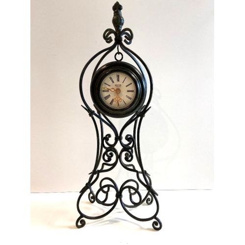Horloge Pendule de Cheminée Vintage Fer Forgé Patiné Vert de Gris Retro Art Déco