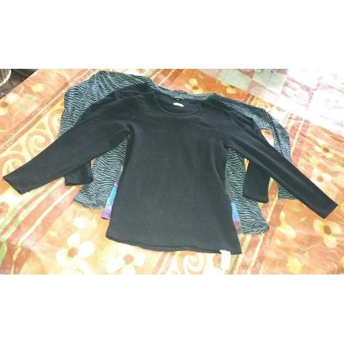 3 T-Shirt Manches Longues Noir - Gris Noir - Noir Dessin Fluo Taille 44/46 Fashion Pierre Compagny - Agathe - Damart