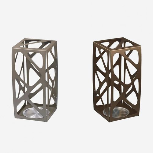 Lot De 2 Porte-Parapluie Basket En Acier Gris Tourterelle Et Bonze Avec Vasque En Inox