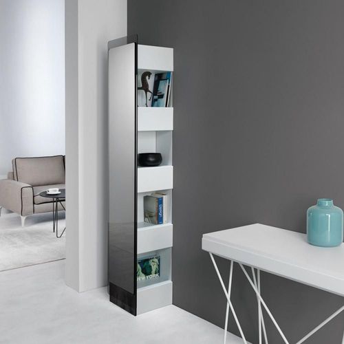 Bibliothèque Rettangolo Acier Couleur Blanc + Miroir Hide Couleur Fumé Noir Carbone