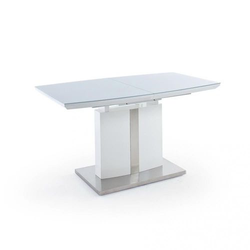Table Repas Extensible Navajo 140(180cm) Plateau Mdf Laque Blanc Socle Acier Brosse