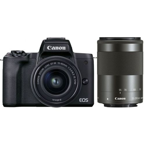 Canon EOS M50 Mark II Hybride 24.1 mpix Noir + Objectif EF-M 15-45 mm f/3.5-6.3 IS STM + Objectif EF-M 55-200 mm f/4.5-6.3 IS STM Noir + Etui