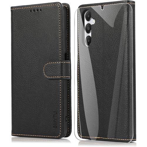 Coque Pour Samsung Galaxy A05s 4g (6.7"") + Verre Trempé,Protection Portefeuille Case Cover De Magnétique For Samsung Galaxy A05s 4g,Housse En Cuir Case Samsung Galaxy A05s 4g - Noir