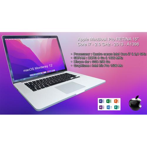 Apple MacBook Pro Retina 2014 - 15" Intel Core i7 - 2 Ghz - Ram 8 Go - SSD 256 Go