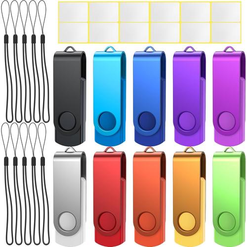 Cle USB 1 Go Lot de 10 USB 2.0 Clé USB Flash Drive Rotative Clef USB Couleur Mixte Mémoire Stick Métal Flash Drive avec Cordes