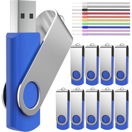 128MB Cle USB Lot de 10 Disque Flash USB - Clef USB 128 Mo Petite Capacité 10 Pièce Rotatif Disque Flash USB Pendrives - Bleu Clé USB 2.0 Mémoire Stick avec Cordes by