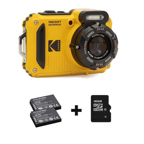 KODAK Pixpro Pack WPZ2 + 2 Batteries + 1 carte SD - Compact 16M Pixels, Etanche jusqu'à une profondeur de 15, Anti-Choc, Video 720p, Ecran LCD 2,7 - Batterie Li-ion - Jaune