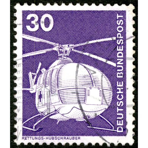 Timbre Oblitéré Deutsche Bundespost, Rettungs - Hubschrauber, 30