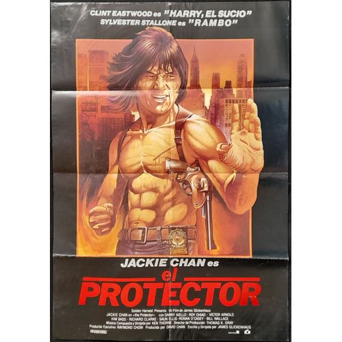 Le Protecteur - Dian Zhi Gong Fu Gan Chian Chan - Véritable Affiche De Cinéma Espagnole Pliée - Format 69x98 Cm - De Chi-Hwa Chen Avec Jackie Chan , Kang Chin , Man Tai Lee , James Tien - Film 1986