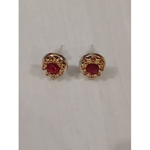 Boucles D'oreilles Couronne Dorée Avec Strass Rouge