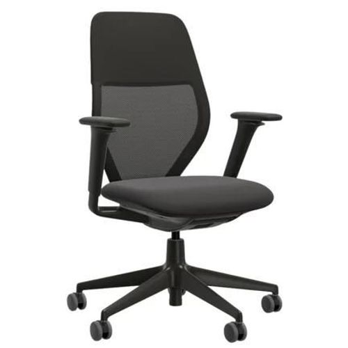 Vitra - Chaise De Bureau Acx Light Avec Accoudoirs - Sans Soutien Lombaire/Avec Inclinaison Vers L'avant - Roulettes Pour Tapis - Noir