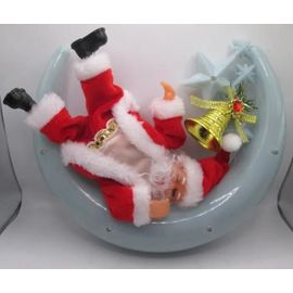 Pere noel automate musical et lumineux sur croissant de lune
