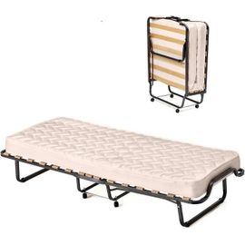Lit Pliant 80 X 200 Cm Costway, Matelas Orthopédique En Mémoire 10 Cm, Structure De Lit À 4 Roues Pour Invités, Charge 120kg, Beige