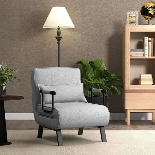 Costway Fauteuil Convertible À Lit 1 Place, Fauteuil De Salon 4-En-1, Dossier Réglable En 6 Positions Avec Oreiller Gris Clair