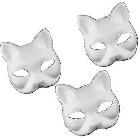 3pcs Masques De Chat Papier Blanc Vierge Masques Peints À La Main Masques De Bricolage Animaux Non Peints Demi-Masques Faciaux Pour La Fête D¿Anniversaire Favor Fournitures
