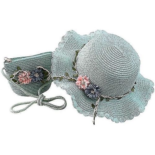 2-8 Ans Filles Chapeau De Paille Chapeau De Touriste Chapeau De Soleil Et Petit Sac Set