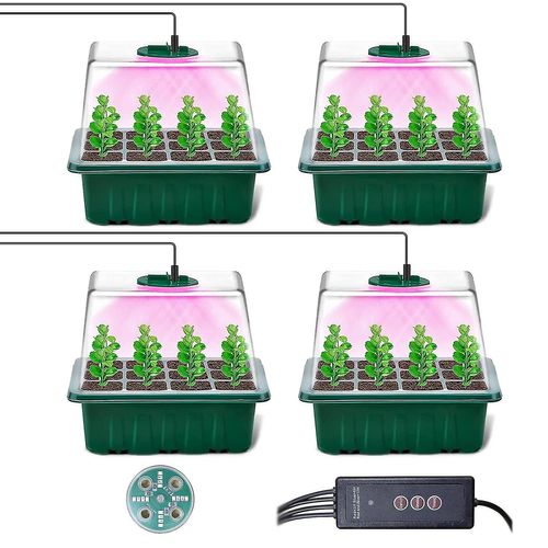 Mini Serre pour Plantes avec Lampe, 4 Pices Serre Semis de Culture avec contrleur de synchronisation luminosit rglable, paissir Boite Semis avec Couve
