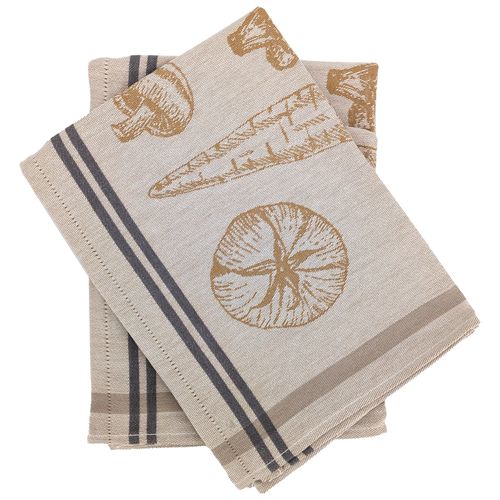 Lot De 2 Torchons De Cuisine Toile Veg 50x70 Cm Jaune Moutarde