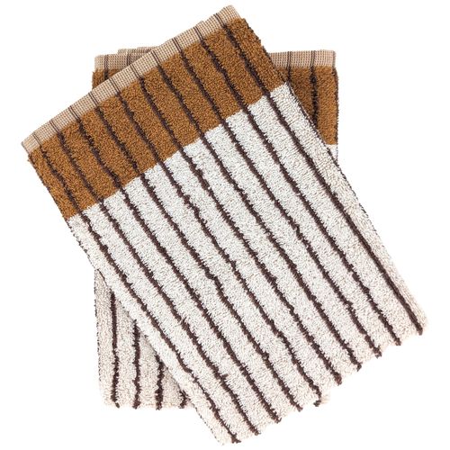 Lot De 2 Torchons De Cuisine Éponge Terra 50x50 Cm À Rayures Marron Camel