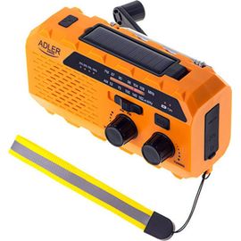 Radio Solaire Dynamo, Portable, Rechargeable FM /AM, Chargeur USB C, Power Bank, , Jaune, Adler, AD1197